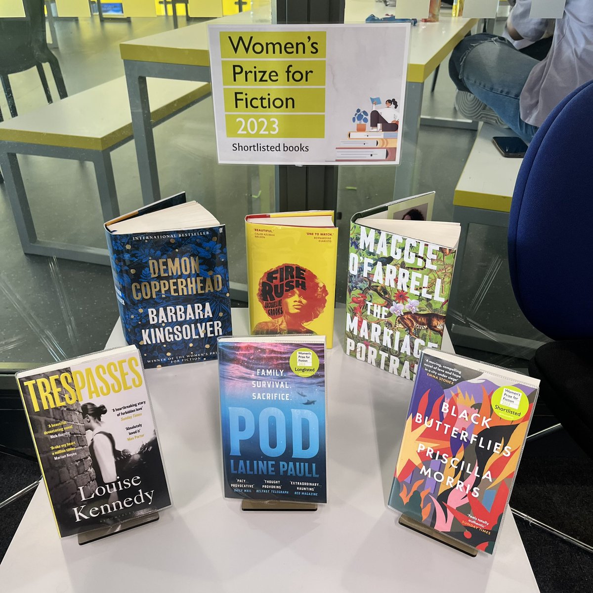 Did you know we have the newest shortlist books for @womensprize available to borrow?!? 
Pop and see us after the break to borrow these amazing reads 

#womensprizeforfiction  #shortlist #demoncopperhead #firerush #themarriageportrait #blackbutterflies #pod #tresspasses