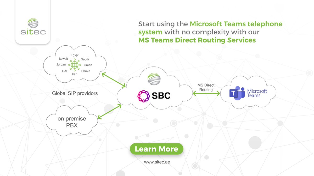 SitecTechnology's tweet image. You can now start using the Microsoft Teams telephone system with no complexity with our MS Teams Direct Routing Services.

Learn more: hubs.la/Q01RwYqK0
#Sitec #SBC #MicrosoftTeams #DirectRouting #UCaaS  #VoIP #CloudTelephony