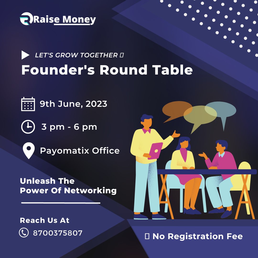 Hello Founders 🔊 
We're back again with another meet 'Founder's Round Table' ⭐

To know More ⬇️ 
forms.gle/5G1qHikMvX53ig…

#raisemoney #networking #founders #investors #meetup