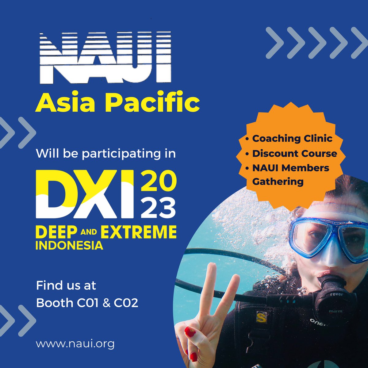 naui_id's tweet photo. Hey, don’t forget to visit our booth at DXI. See you there! 🎉❤️

—-
Follow us:⁠
🔹 Facebook: @naui.indonesia⁠
🔹 IG: @naui_id⁠
🔹Twitter: @naui_id⁠
⁠
#NAUI #DiveSafetyThroughEducation #TheDifinitionofDiving #wedoNAUIway #NAUIINDONESIA #NAUIWorldwide #NAUIAsiaPasific https://t.co/1yo18QssPR