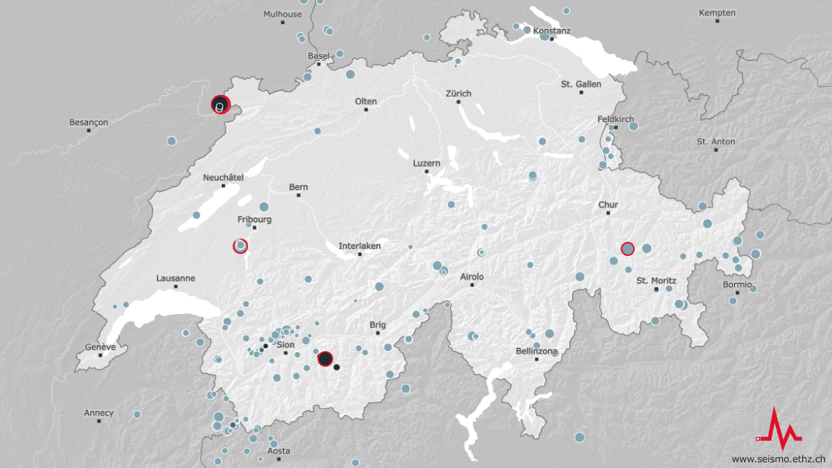Yesterday evening, two felt earthquakes occurred near Zinal (VS) and Porrentruy (JU). More information: seismo.ethz.ch/#news.