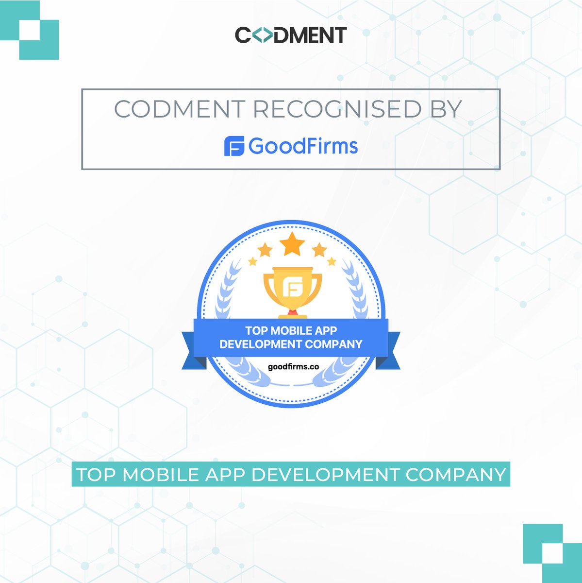 Exciting news ahead! Codment has been named the Top Mobile App Development Company by @GoodFirms.

Join us on this remarkable journey as we strive to bring your app ideas to life. Stay tuned for more extraordinary innovations coming your way!

#mobileapps #appdevelopment #award