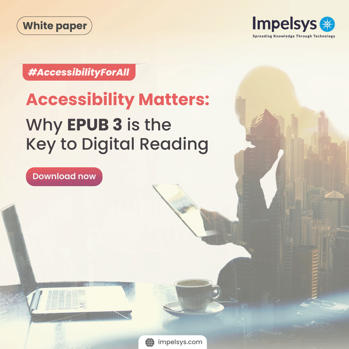 Impelsys's tweet image. Check out our latest #whitepaper &quot;#AccessibilityMatters: Why #EPUB3 is the Key to #DigitalReading.&quot; Discover how EPUB 3 format transforms the #digital #readingexperience by making books more #accessible for all. Download now at impelsys.com/learning-and-c…
#AccessibilityForAll