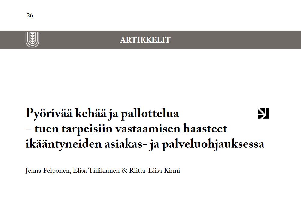 Tuoreen numeromme toisessa artikkelissa @JennaPeiponen, @ElisaTiilikain1 ja <a href="/RLKinni/">Riitta-Liisa Kinni</a> tutkivat julkisissa sote-palveluissa työskentelevien asiakas- ja palveluohjaajien kohtaamia haasteita iäkkäiden asiakkaiden tuen tarpeisiin vastaamisessa.
#sotepalvelut #ikääntyneet #GERIT
1/4