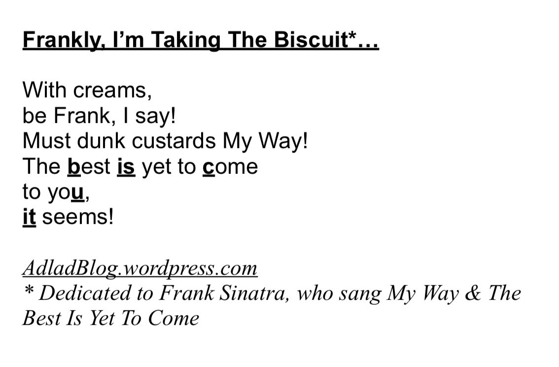 Can I be Frank? This #CinquainPrompt poem using the prompt #biscuit is a bit rich (tea) coming from me… #PoetryCommunity