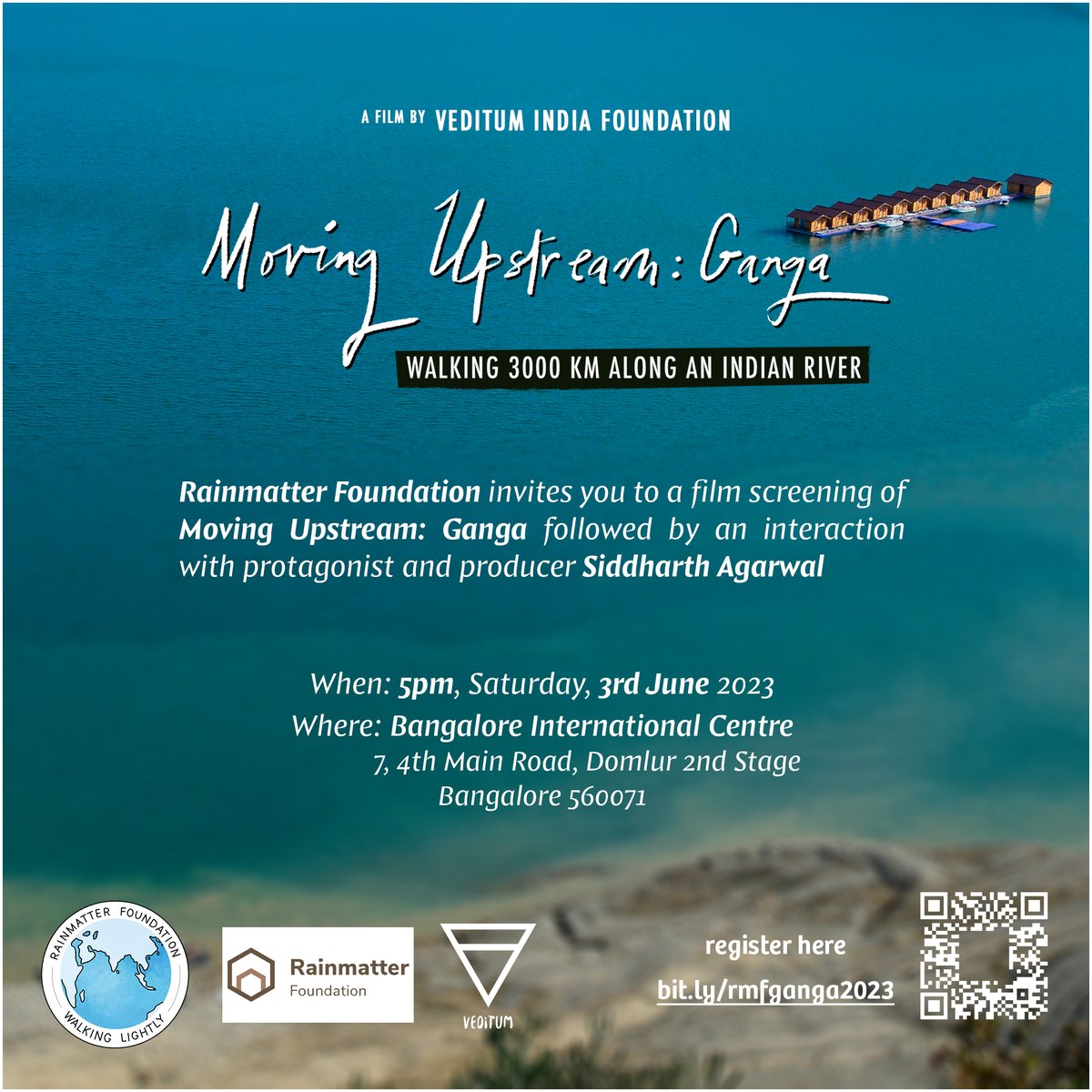 veditum's tweet photo. .@RainmatterOrg is hosting a screening of our documentary 'Moving Upstream: Ganga’, this Saturday in Bangalore. @sidagarwal will also be there for a post screening discussion.
When: 5PM, Saturday, 3rd June
Where: Bangalore International Centre
RSVP: https://t.co/K8luqJze74 https://t.co/tu85TgwDnb