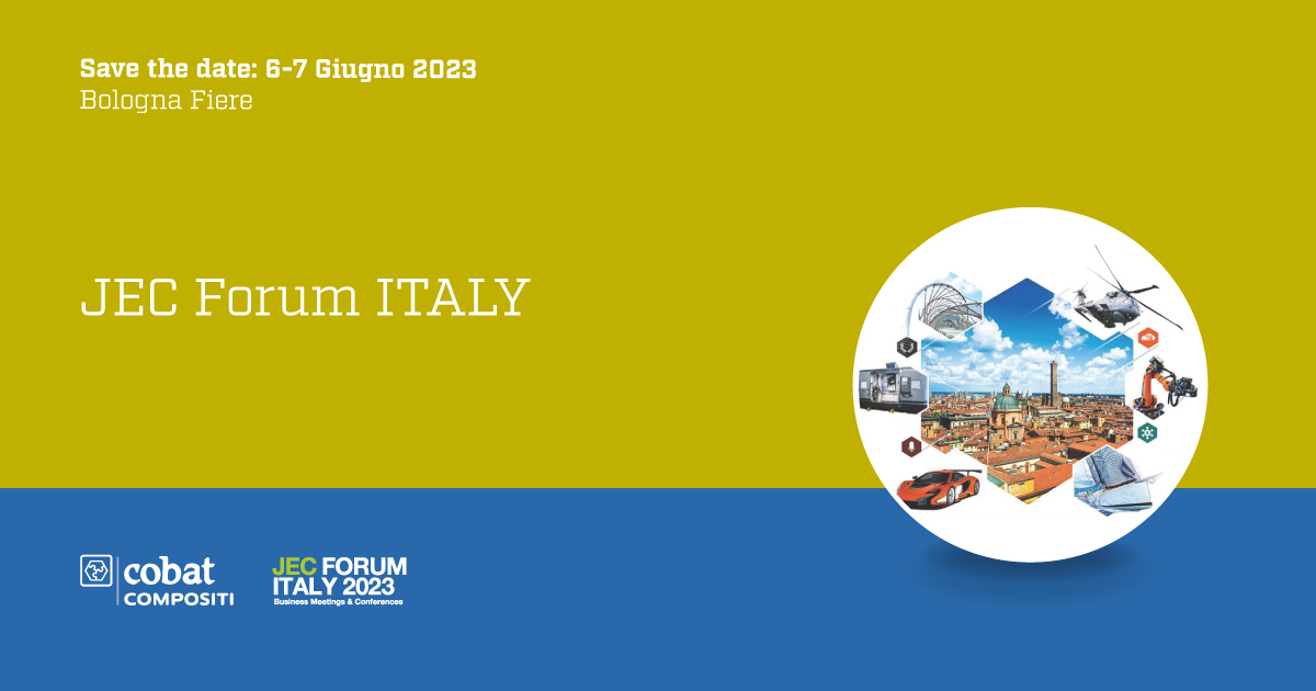 Cobat Compositi sarà presente alla prima edizione di JEC Forum ITALY, l’evento organizzato da @JECComposites che riunisce la realtà italiana dei materiali compositi.
Vi aspettiamo il 6/7 giugno 2023 presso gli spazi espositivi di Bologna Fiere. 
#CobatCompositi #Cobat #JECITALY