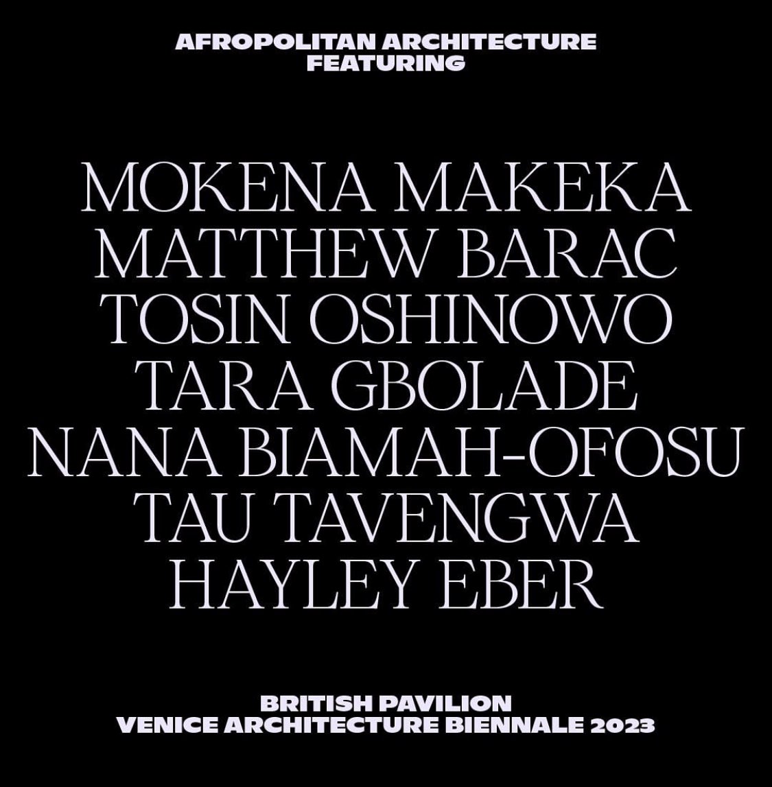 Happening in Venice today, 30.05.23
‘Afropolitan Axis’ at the British Pavilion, Giardini. 

I’ll be in dialogue with Hayley Eber, Tau Tavengwa &amp; Mokena Makeka, chaired by Matthew Barac.