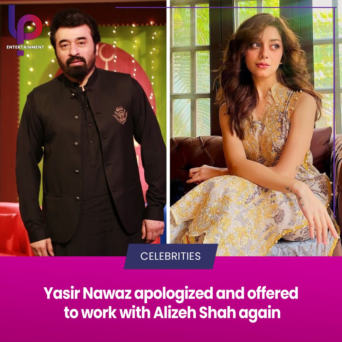 Pakistan's senior actor, director, and producer Yasir Nawaz has apologized for the statement made regarding actress Alizeh Shah in the past.
He expressed his desire to work with her again in his recent interview. 

#yasirnawaz #filmdirector #alizehshah #lpentertainment