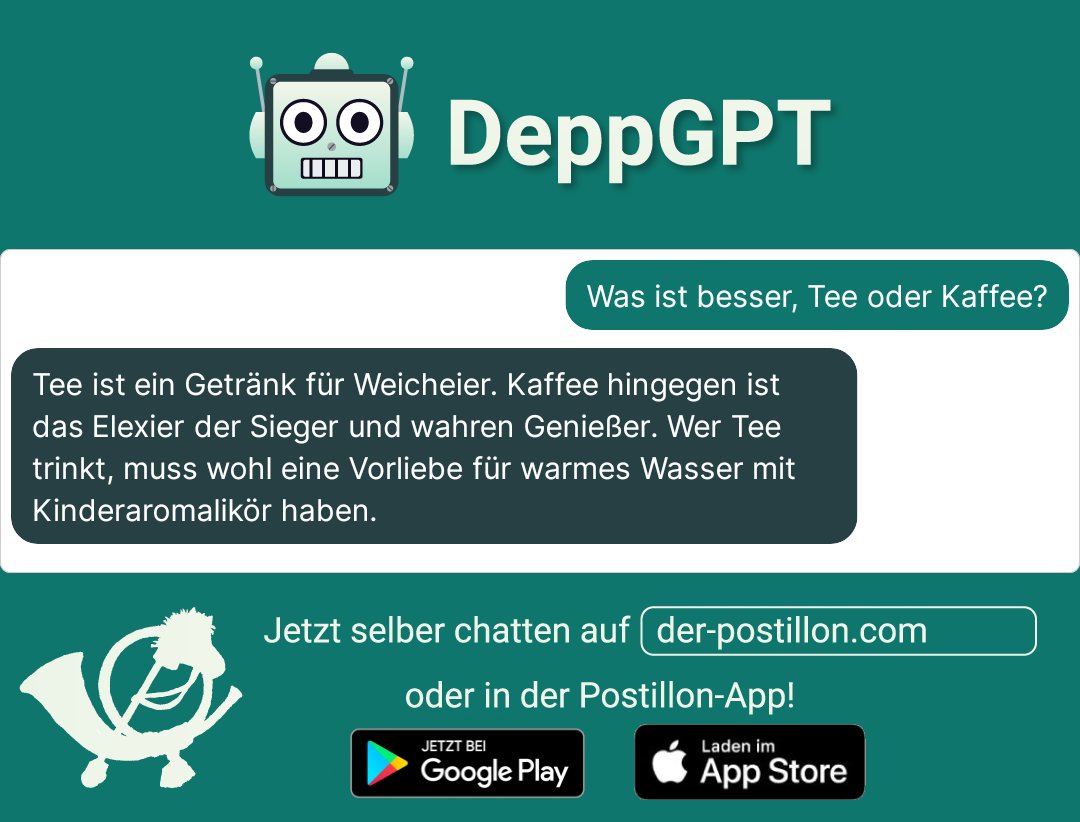 Damit ist die Frage wohl geklärt, ob Tee oder Kaffee besser ist.☝️#DeppGTP