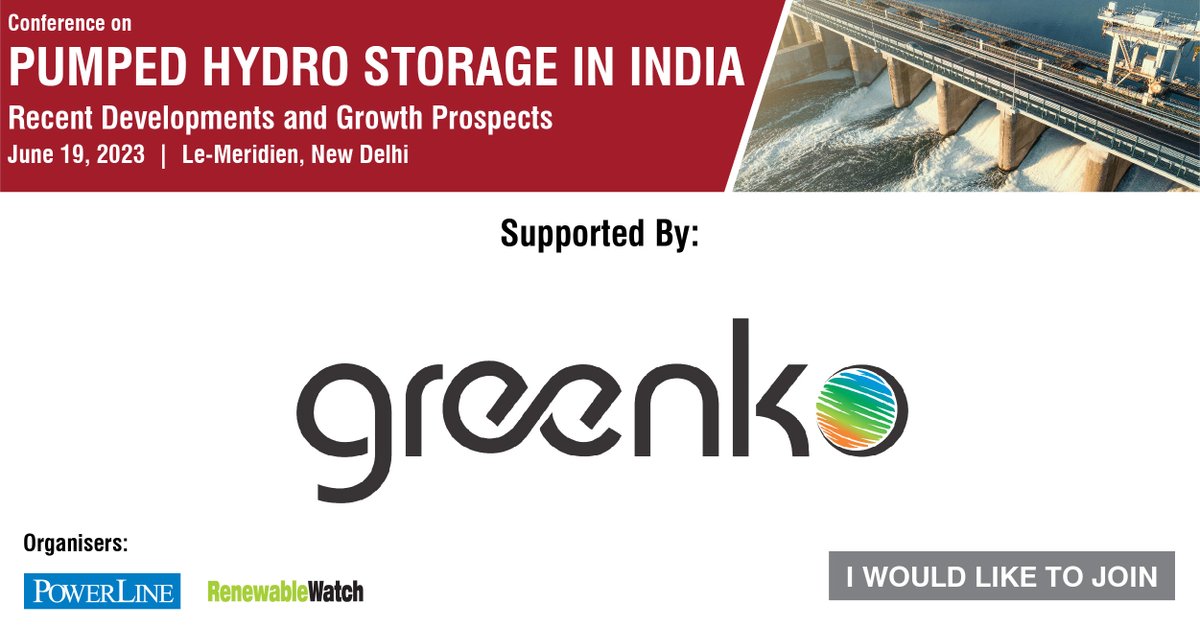 Powerline_Mag's tweet image. We would like to thank @GreenkoIndia for extending their support towards our upcoming conference on Pumped Hydro Storage in India being organized on June 19, 2023, at Le-Meridien, New Delhi.

To register visit: web.cvent.com/event/771b0487… 

#pumpedstorage #pumpedhydro #hydrostorage