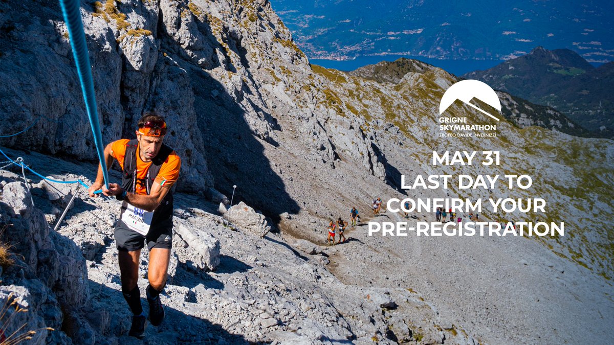 Hey!
Remember, tomorrow is the last day to confirm your pre-registration! Don't miss your opportunity to participate at the only Skyrunner World Series race and get a wild card to the Kima!

May 31 last day!
#grigneskymarathon