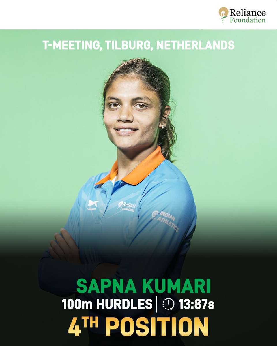 RFYouthSports's tweet photo. Raising the bar every time they step on track πππββοΈ
#RFSupported athletes were in fine form as they delivered at the T-meeting, Tilburg π³π±. Check out how they fared π
βΆοΈ Jyothi Yarraji - 1st (100m Hurdles)
βΆοΈ Amlan Borgohain - 2nd (200m)
βΆοΈ Mohammed Afsal - 3rd (400m)
βΆοΈ Sapna Kumari - 4th (100m Hurdles)
#RFYS #RFSports #Athletics
