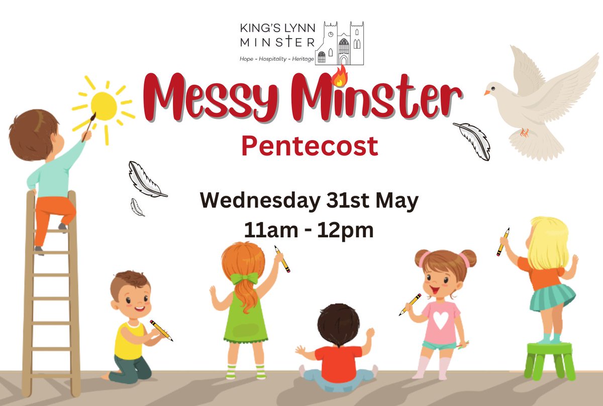 ✨ Join us tomorrow, Wednesday 31st May, for a Messy Minster session all about Pentecost! 

As always, we will tell a story and make some fun crafts to learn about Pentecost. 🖌️

Families are welcome to come along for a 11am start.