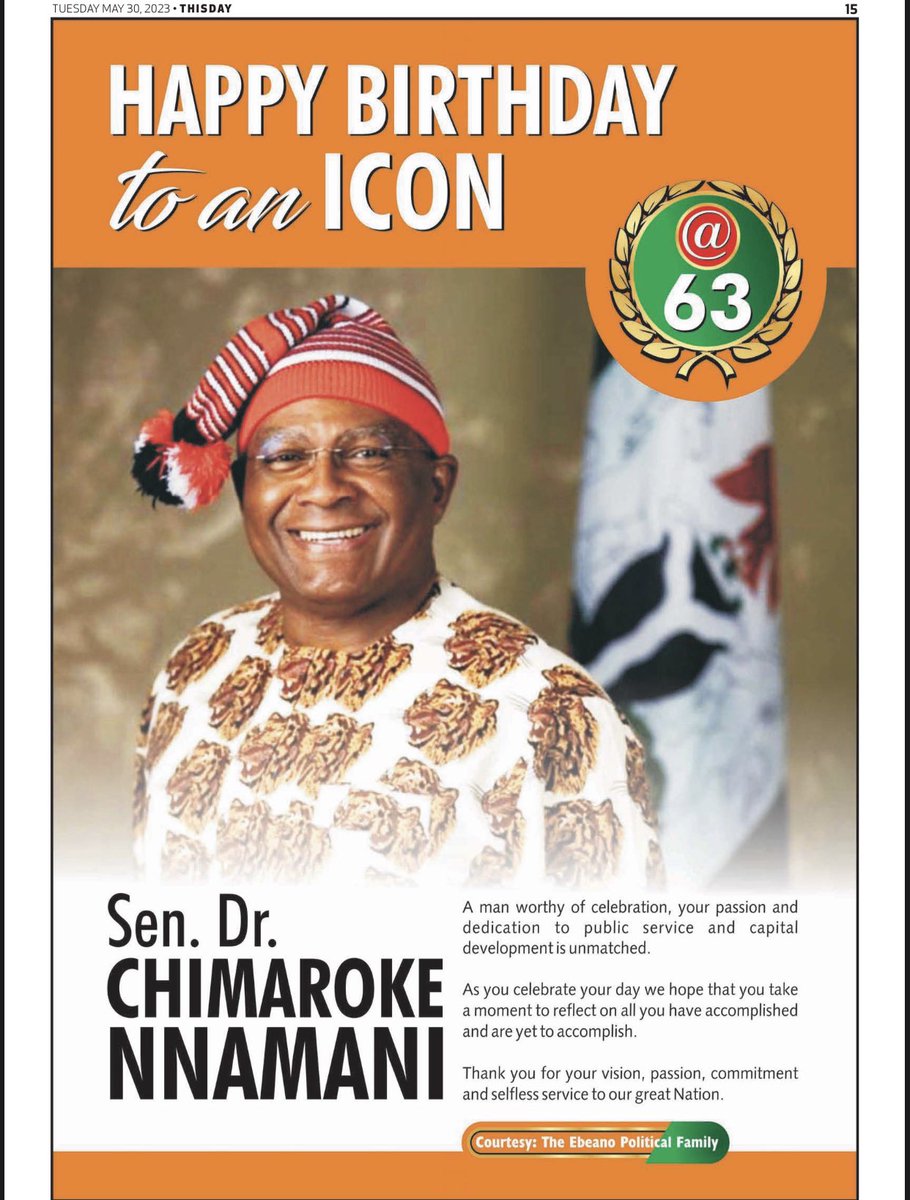 Happy birthday to his excellency Dr chimaroke Nnamani #ebeano