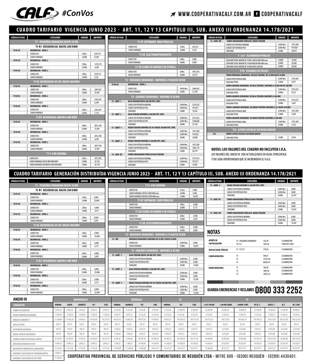 CUADRO TARIFARIO JUNIO 2023