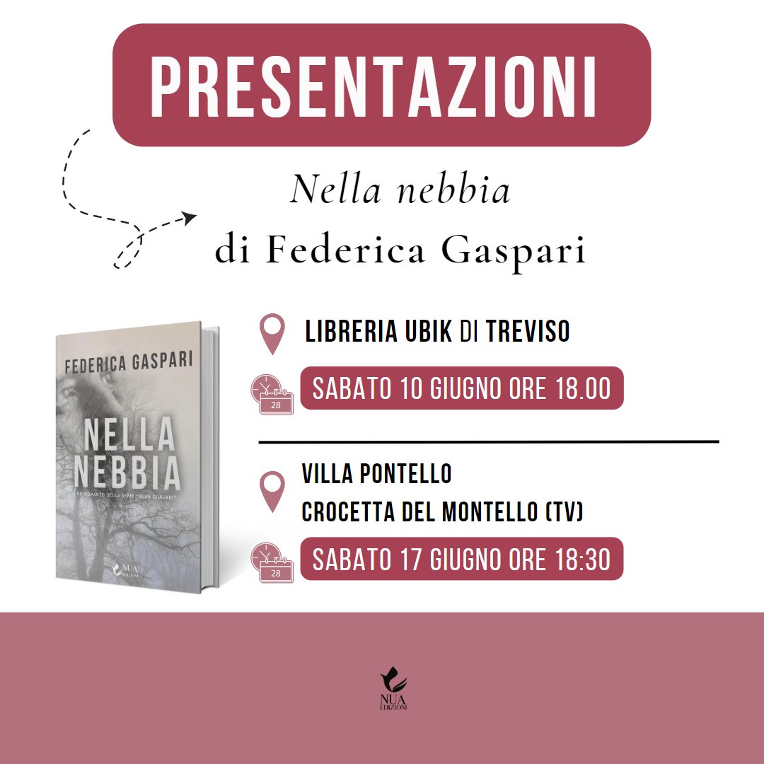 📖 Avete letto "Oltre il fiume" di <a href="/fedegas_w/">📝📚✒ 𝔽𝕖𝕕𝕖𝕣𝕚𝕔𝕒 𝔾𝕒𝕤𝕡𝕒𝕣𝕚 ✒📚📝</a>? 
Vi siete appassionati alle vicende di Alan Giuliani? 
Non perdetevi le #presentazioni del nuovo capitolo, "Nella nebbia". 
📌 Libreria #Ubik di #Treviso 📆 10/06, 18.00
📌 Villa Pontello - Crocetta del Montello (TV) 📆 17/06, 18.30