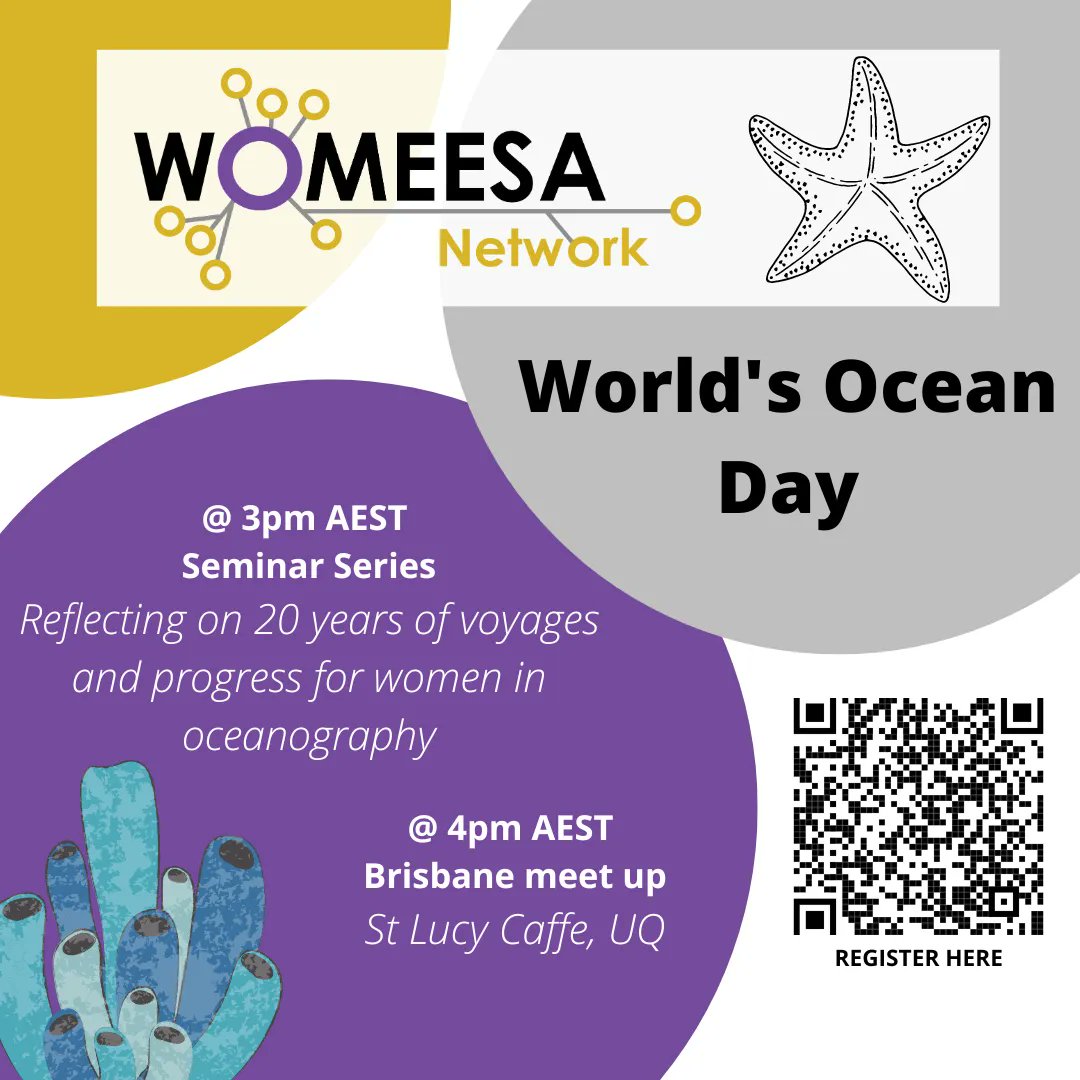 #WorldOceansDay Seminar 🌊 

On 8th June <a href="/HelenBostock5/">Dr Helen Bostock</a> will reflect on her exp as marine geo &amp; oceanographer, research at sea, improvements to welcome women &amp; how to support them in the future
 
Register: buff.ly/42cggRM 
Brisbane meet-up after! buff.ly/3oFiBa3