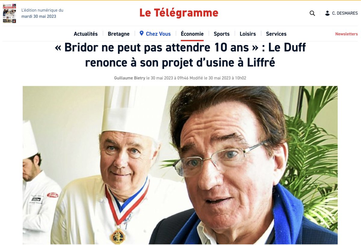 « Bridor ne peut pas attendre 10 ans » : Le Duff renonce à son projet d’usine à Liffré. letelegramme.fr/economie/brido… via <a href="/LeTelegramme/">Le Télégramme</a>