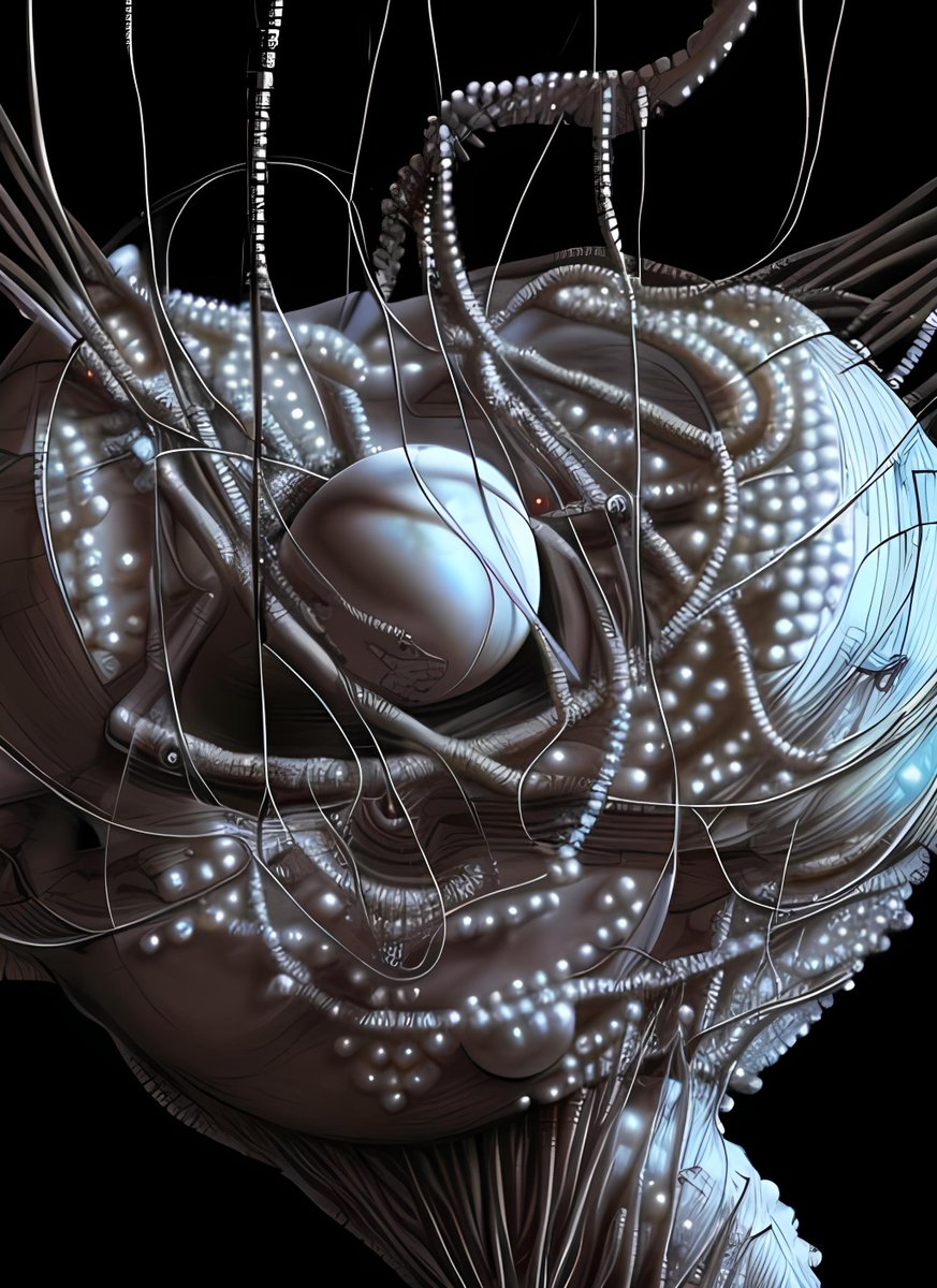 #AIart  a strange looking object sitting on top of a table, by Android Jones, sci - fi : :, white biomechanical, strings of pearls, inspired by Richard Pousette-Dart, blu ray cover usa, hyperrealistic luis royo, the coming ai singularity, dribbble, abstract detail, neural
