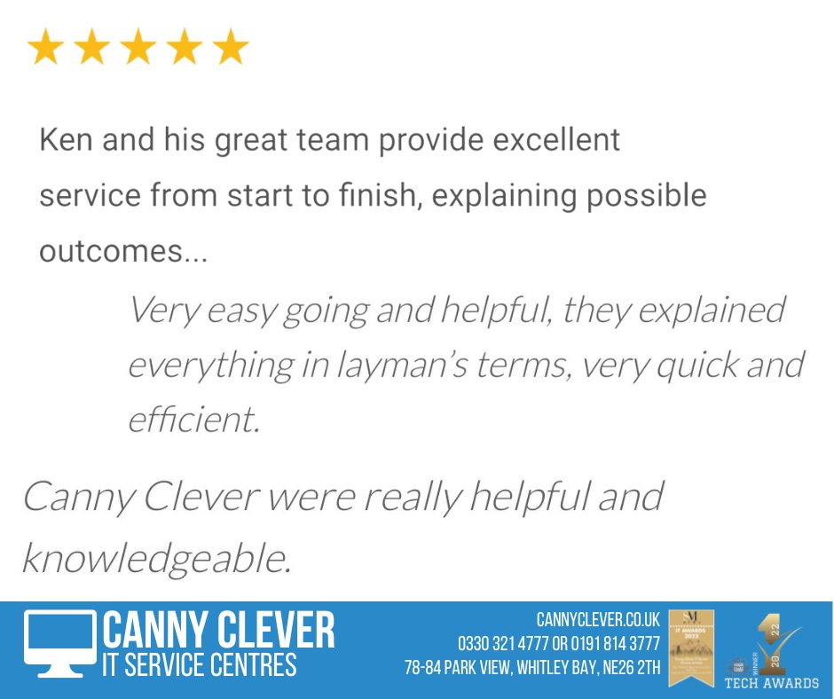 We're blessed with many fantastic customers... So many positive reviews that have come in over recent days... We're here for all your IT needs, find us on Park View, Whitley Bay or call 0330 321 4777. #GreatProducts #AwardWinningService #WhitleyBay