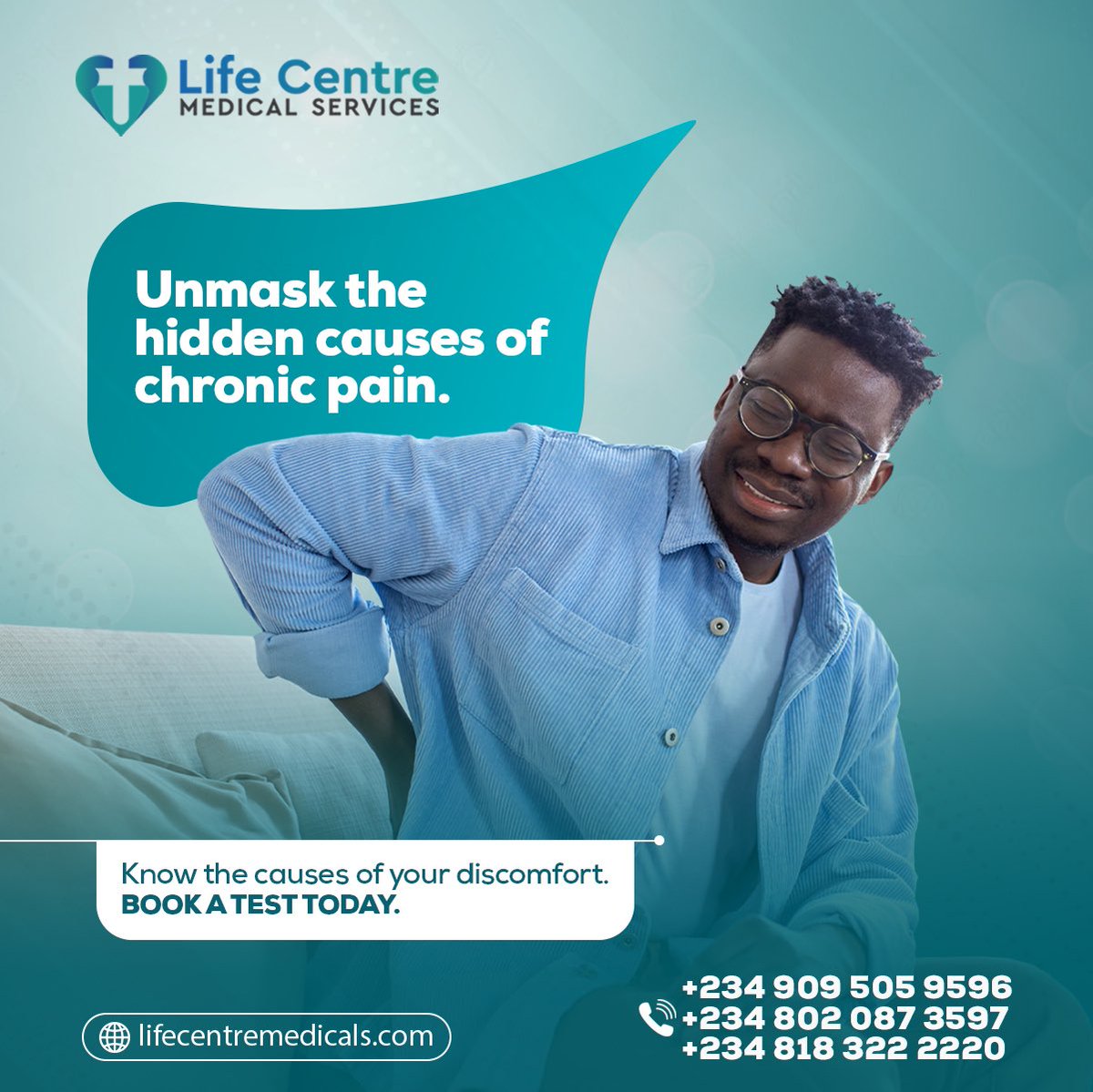 Pain in some areas of our body becomes unbearable without cause. Uncover the underlying factors that contribute to your body pain.

At Lifecentre Medicals, we leave no stone unturned in our quest to provide you with answers.