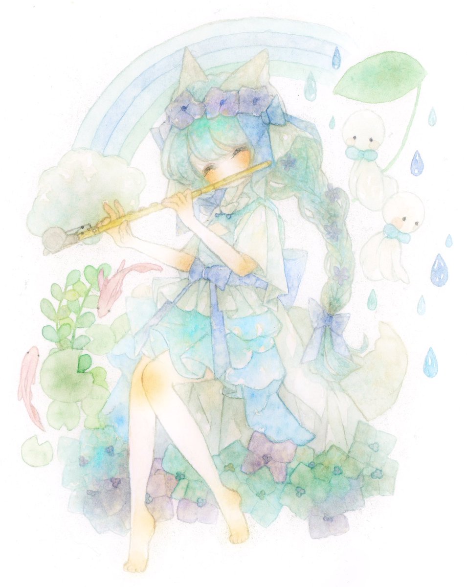 「紫陽花は雨音の調べ。   #あなたのみず色の作品を見せてください #アナログイラ」|ほしこめ🐶のイラスト