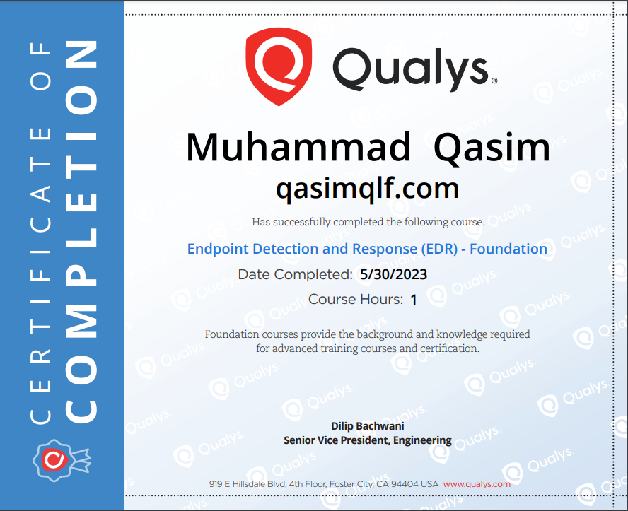 I’m happy to share that I’ve obtained a new certification: Endpoint Detection and Response (EDR) - Foundation from Qualys!
#EDR #endpointsecurity #endpointprotection