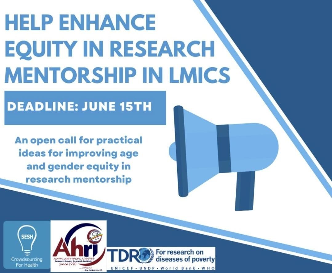 Are you passionate about research mentorship? Have you got ideas to improve equity and inclusivity in research mentorship. Then send us your ideas. More info here: seshglobal.org/tdr-global-equ… closing June 15