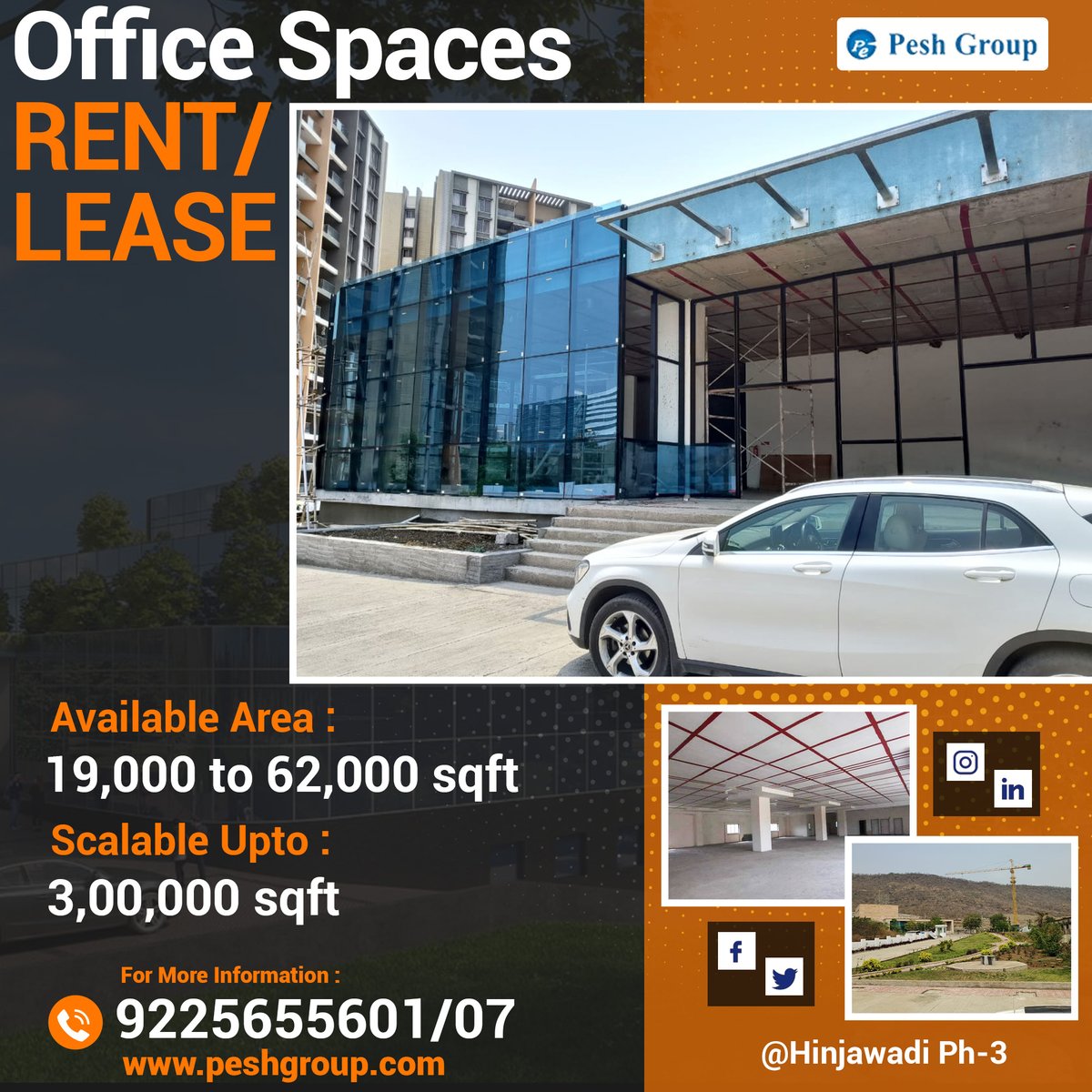 Office Space for Rent/Lease @ Hinjawadi Phase-3 
Bare Shell Office Area: 𝟏𝟗𝟎𝟎𝟎 𝐭𝐨 𝟔𝟐𝟎𝟎𝟎 𝐬𝐪𝐟𝐭 
 📞𝟗𝟐𝟐𝟓𝟔𝟓𝟓𝟔𝟎𝟏/𝟎𝟕
🌐 peshgroup.com
#peshgroup #officespaces #PuneRealEstate #primelocation #readytomove #pune  #propertydevelopers #punedevelopers