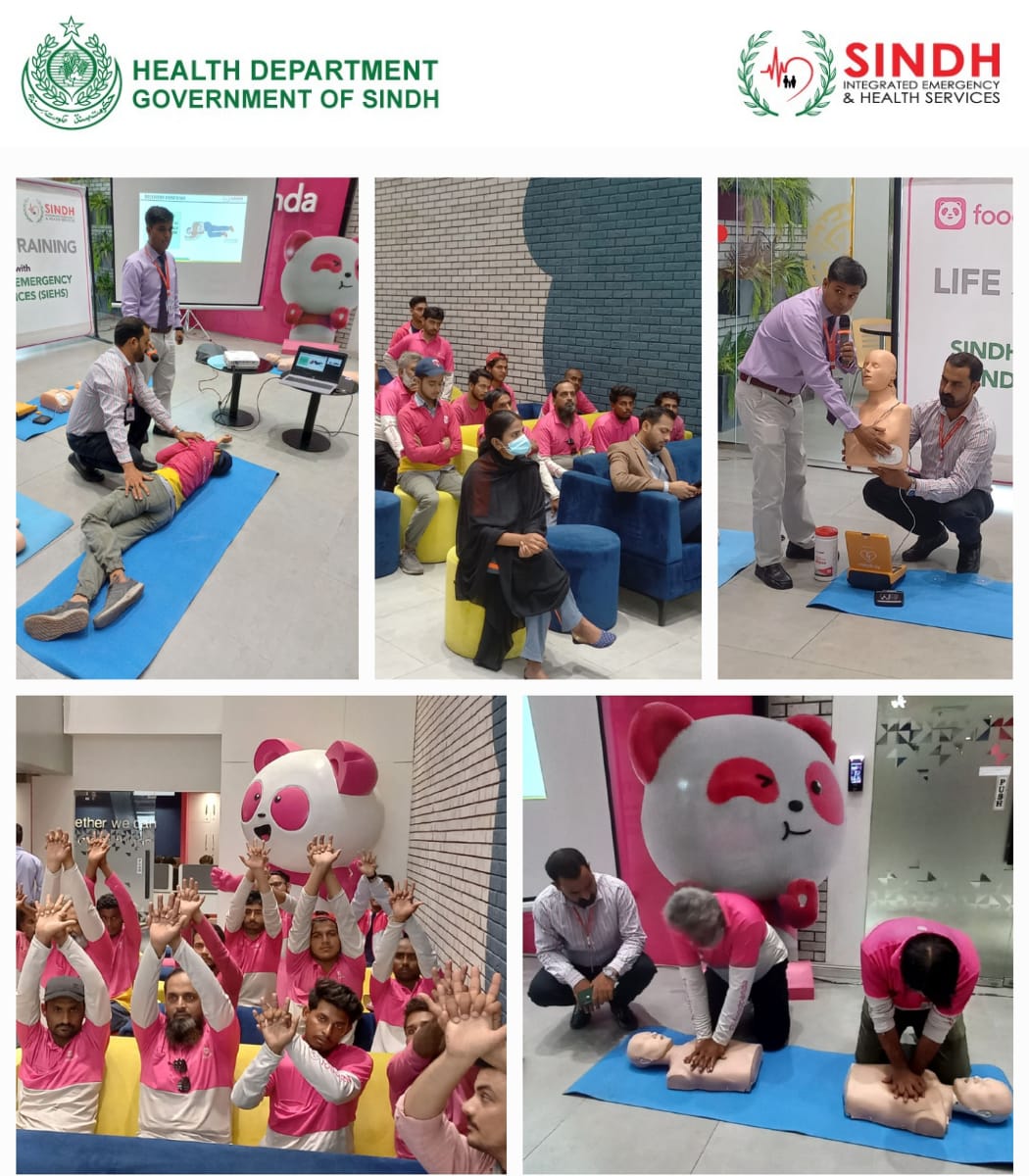 #SIEHS #1122 trained 25 of @foodpanda_pk riders with CPR and the use of an AED machine. The training was conducted by the Clinical Training Department, SIEHS to equip riders with knowledge of basic first-aid, as an initiative to #savemorelives. @SindhHealthDpt @SindhGovt1