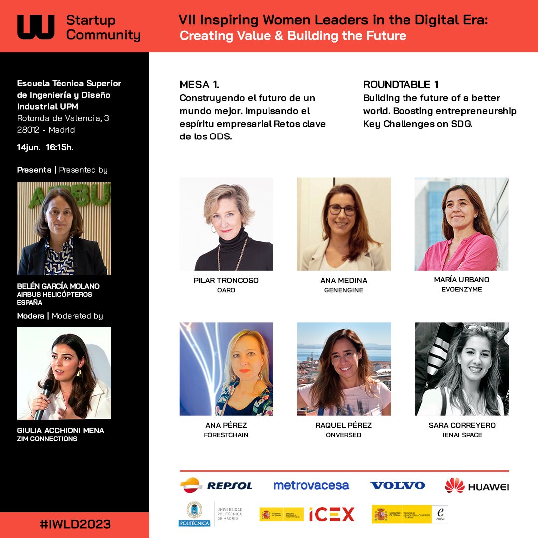 🚀 VII Inspiring Women Leaders in the Digital Era: Creating Value &amp; Building the Future.

👉 Mesa 1: Construyendo el futuro de un mundo mejor. Impulsando
el espíritu empresarial Retos clave de los ODS

✍️ Registro 👉🏼👉🏼 bit.ly/3oBXpBw