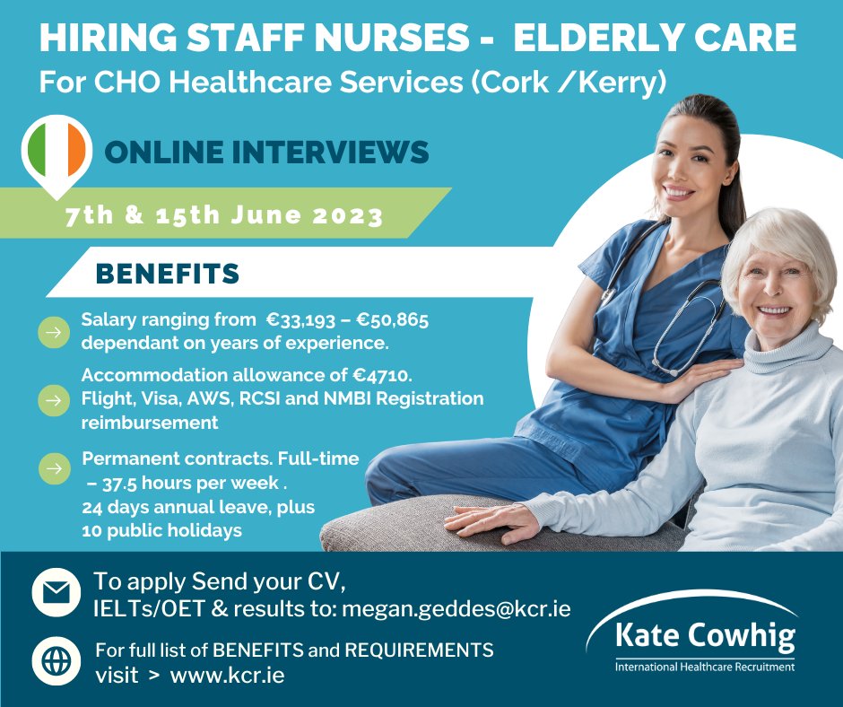 🩺 Are you ready to make a difference in the lives of our cherished elderly community? 
Apply today for our online interviews on June 7th and 15th. 

ℹ️ For more information, visit kcr.ie
kcr.ie/job/community-…

#HSenurses #HSEjobs