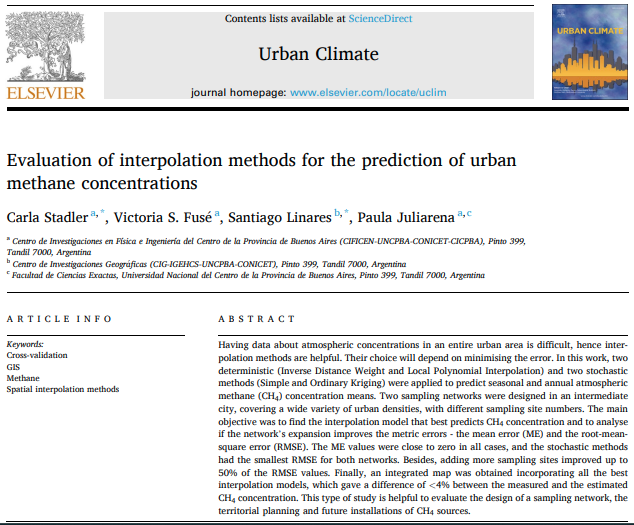 CarlaStadler's tweet photo. Estamos muy contentos de nuestra nueva #publicación!📄Aplicamos distintos modelos de interpolación #SIG y evaluamos su precisión para predecir concentraciones urbanas de #CH4🔎🏙️
➡️Pueden descargarlo libremente en https://t.co/Q7nLH9MDuI
@fqambiental @FCEx_UNICEN https://t.co/jKv8KY17aT