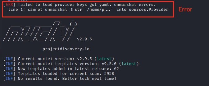 ReconOne_bk's tweet image. Do you guys get this error on the latest Nuclei version? Here&apos;s how to fix it 👇

1/3 This error happened because the file &apos;/home/user/.config/uncover/provider-config.yaml&apos; is missing.

#bugbounty #nuclei #bugbountytools