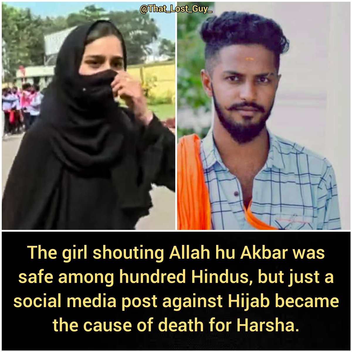 Hijab became nation news. They took life of Harsha just for a Fb post... and no media house is showing there interest in this matter
#HijabFreeBharat