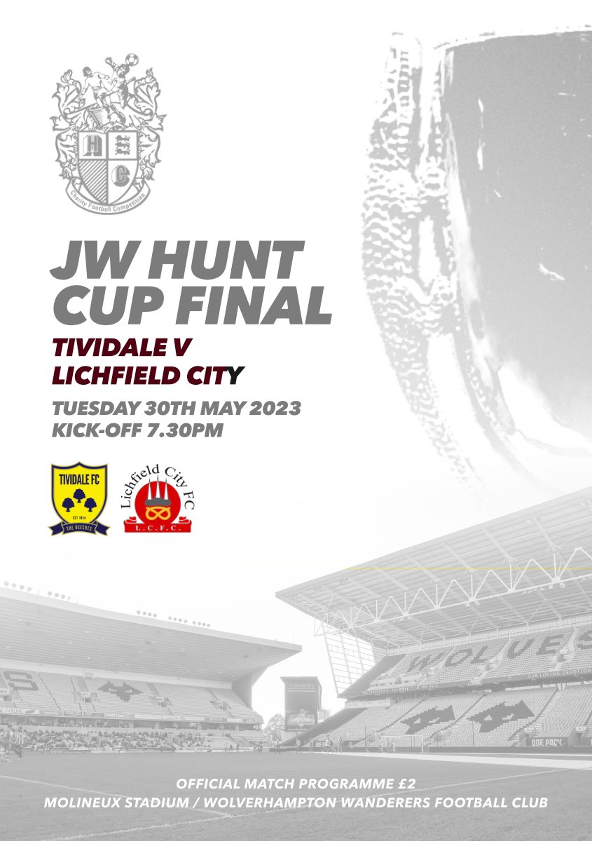 JW Hunt Cup sponsored by The Gough Group Ltd (@jwhuntcup) on Twitter photo Match programme for tonight’s final between <a href="/TiviFCofficial/">Tividale FC 💛💙</a> and <a href="/lichfieldcityfc/">Lichfield City FC</a> at Molineux will be on sale on the turnstile for just £2.
We look forward to seeing you later! Match programme for tonight’s final between <a href="/TiviFCofficial/">Tividale FC 💛💙</a> and <a href="/lichfieldcityfc/">Lichfield City FC</a> at Molineux will be on sale on the turnstile for just £2.
We look forward to seeing you later!