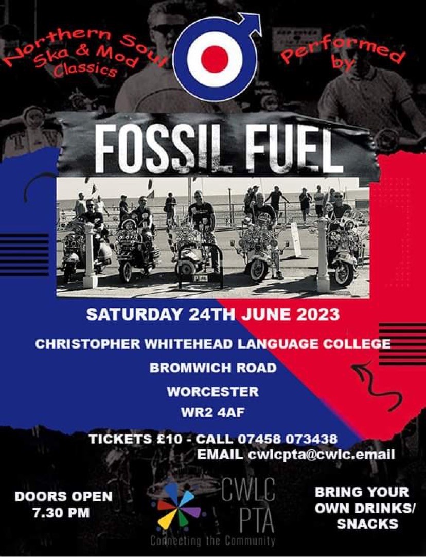 Join us for a night of Northern Soul meets Ska!

All welcome (over 16s only)
BYO drinks/snacks

Free parking/ a 10 minute walk
from Worcester City centre.

Tickets £10 in advance E: cwlcpta@cwlc.email

#worcestershirehour