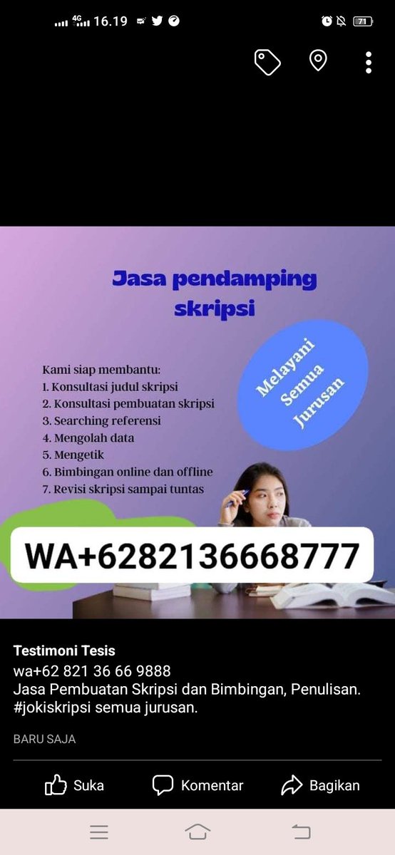 TesisTestimoni's tweet photo. wa+62 821 36 66 9888
Jasa Pembuatan Skripsi dan Bimbingan, Penulisan.
#jokiskripsi semua jurusan.
#jokitesis
#jasapembuatanskripsi https://t.co/W3V90dHXqw