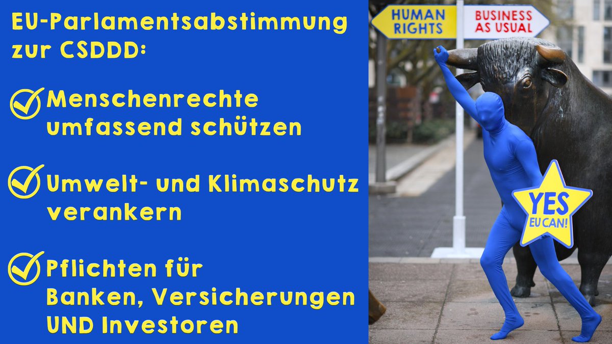 Bei der Abstimmung zum EU-#Lieferkettengesetz am 01.06. müssen Europaabgeordnete zeigen, dass Menschenrechte und Umweltschutz nicht nur Lippenbekenntnisse sind. Das gilt auch für die Pflichten von Banken, Versicherungen UND Investoren.
