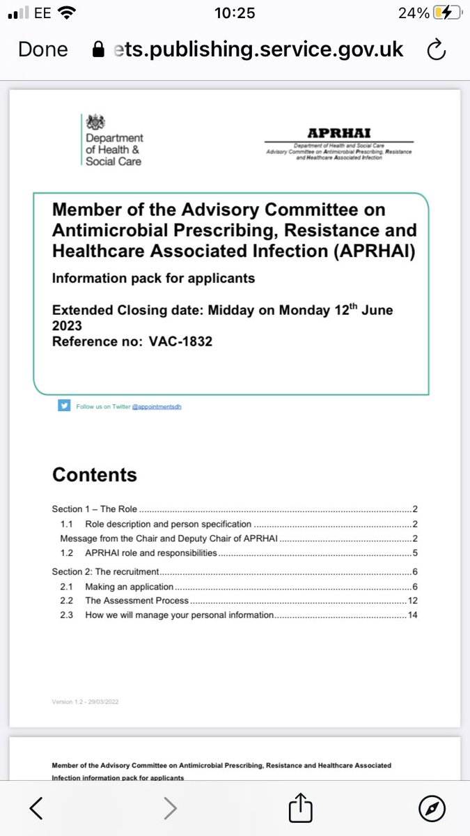 Diane Ashiru, PhD (@drdianeashiru) on Twitter photo Apply to join the <a href="/DHSCgovuk/">Department of Health and Social Care</a> Advisory Committee on Antimicrobial Prescribing, Resistance and Healthcare Associated Infection (APRHAI)
Seeking candidates from these specialities:
· Primary care
· Data science or Statistics
· AMR Strategy
Deadline: 12 June Apply to join the <a href="/DHSCgovuk/">Department of Health and Social Care</a> Advisory Committee on Antimicrobial Prescribing, Resistance and Healthcare Associated Infection (APRHAI)
Seeking candidates from these specialities:
· Primary care
· Data science or Statistics
· AMR Strategy
Deadline: 12 June