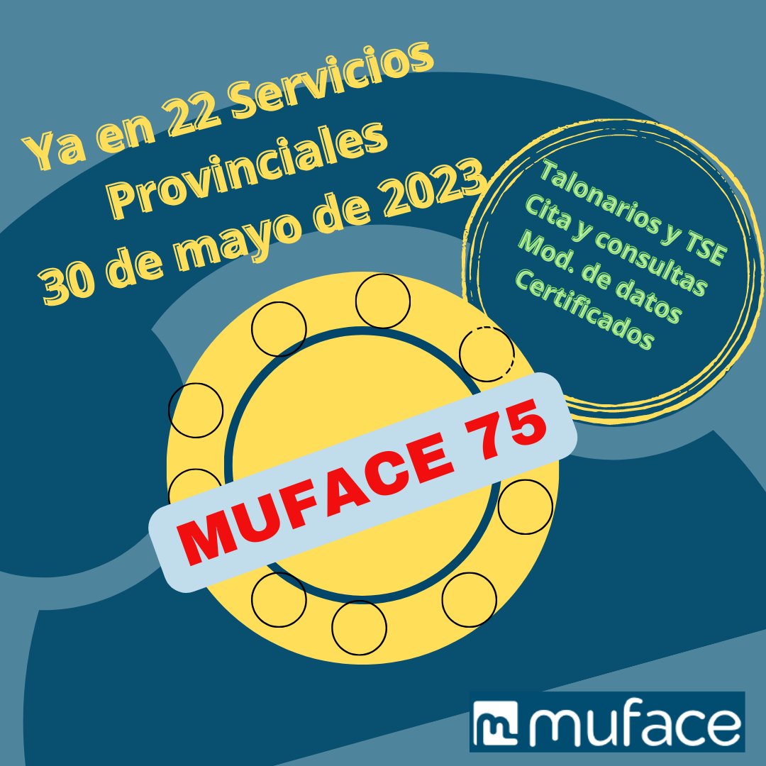 AMPLIACIÓN SERVICIO MUFACE 75➕📞

📅30 DE MAYO
🏢22 OFICINAS DE MUFACE
✅ RESERVADO A MUTUALISTAS DE 75 AÑOS Y ➕

👉🏻Talonarios, TSE, certificados, actualización de datos..

👁‍🗨Busca tu oficina
muface.es/muface_Home/mu…
<a href="/MyriamPallares/">Myriam Pallares</a> <a href="/pablosaavedrain/">Pablo Saavedra</a>
