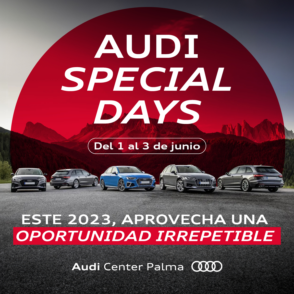 AudiCenterPalma's tweet photo. Del 1 al 3 de junio, aprovecha los #AudiSpecialDays y llévate tu #Audi con unas condiciones irrepetibles en #AudiCenterPalma.

Entra en ➡ https://t.co/bosVOm5Lqa y descúbrelo. https://t.co/cmq48oCT7K