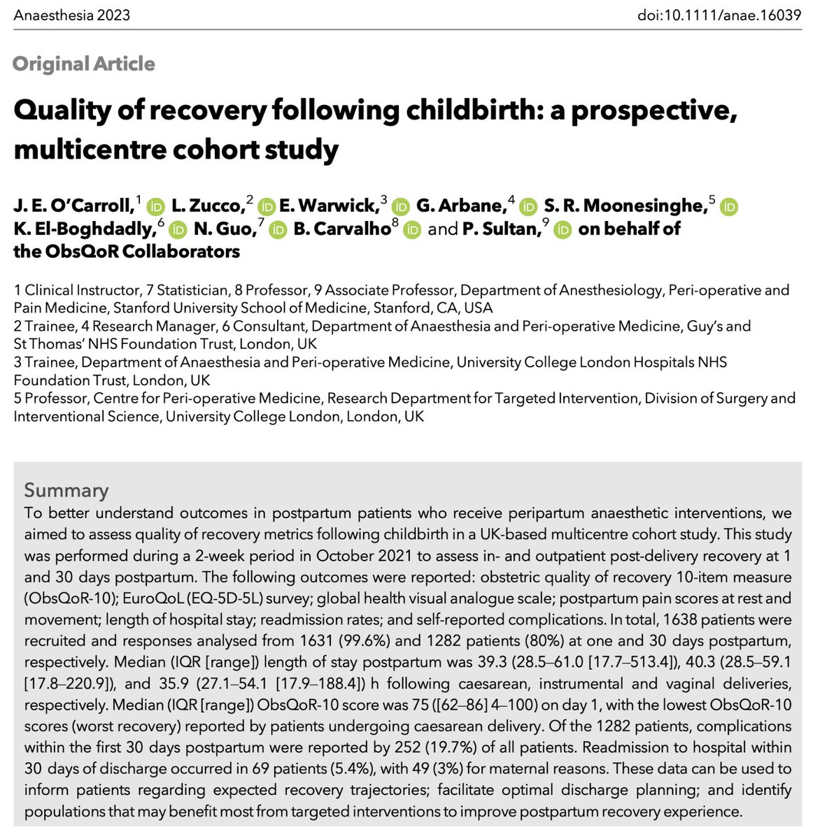🔓Quality of recovery following childbirth: a prospective, multicentre cohort study. @Jamesocarroll @lianazucco @eleanor_warwick @rmoonesinghe @elboghdadly @CarvalB @PervezSultanMD @ObsQoR Now #FreeForAWeek to read and download! 🔗…-publications.onlinelibrary.wiley.com/doi/10.1111/an…
