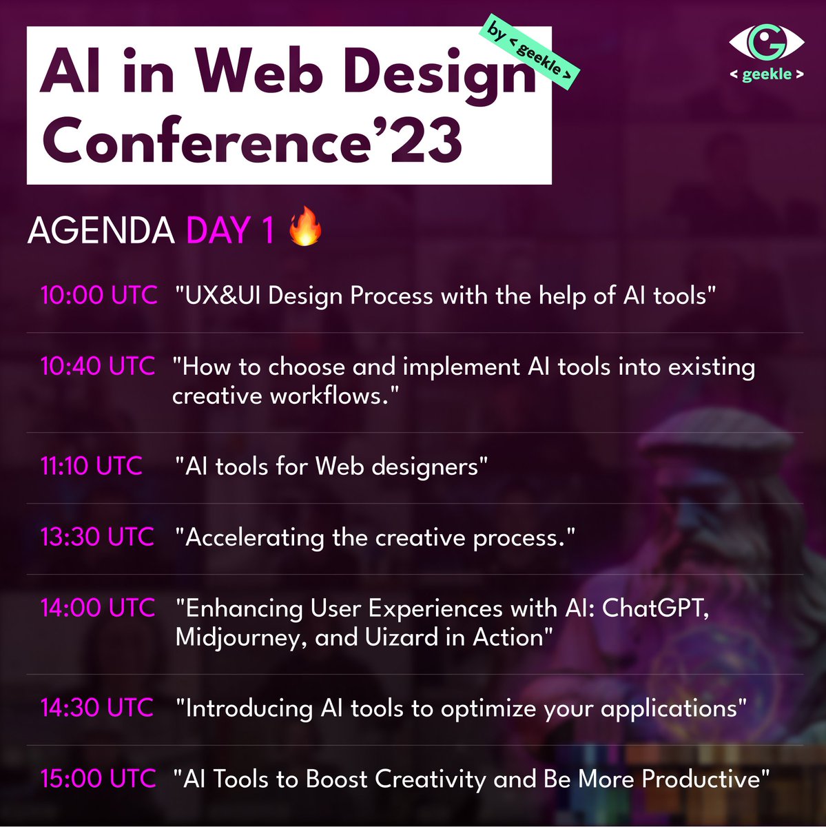 🌀Action plan on how to choose and implement AI tools into existing creative workflows! 🌀AI in Web Design Conference'23 is coming up with the most innovative talks to upgrade your knowledge on! Book your ticket now as the price is going to increase events.geekle.us/aidesign/