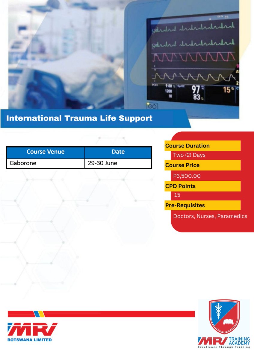 BotswanaMri's tweet image. Enroll with MRI Training Academy TODAY!
✅First Aid
✅Basic Fire Awareness
✅Basic Life Support
✅Advanced Cardiovascular Life Support
✅International Trauma Life Support
 Contact Sales on 3903066
#MRIgoldstandard #pushabw #whensecondscount 
#savinglives #YourPartnerInHealth