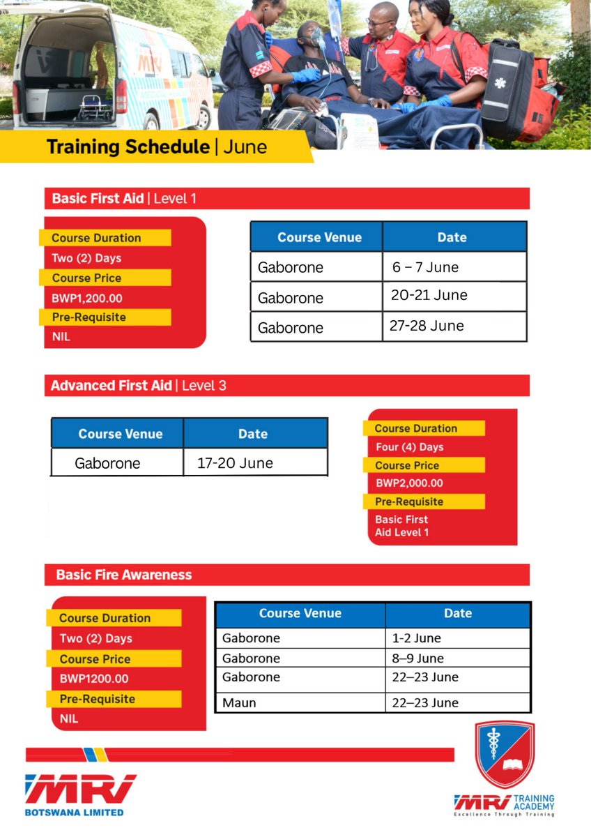 BotswanaMri's tweet image. Enroll with MRI Training Academy TODAY!
✅First Aid
✅Basic Fire Awareness
✅Basic Life Support
✅Advanced Cardiovascular Life Support
✅International Trauma Life Support
 Contact Sales on 3903066
#MRIgoldstandard #pushabw #whensecondscount 
#savinglives #YourPartnerInHealth