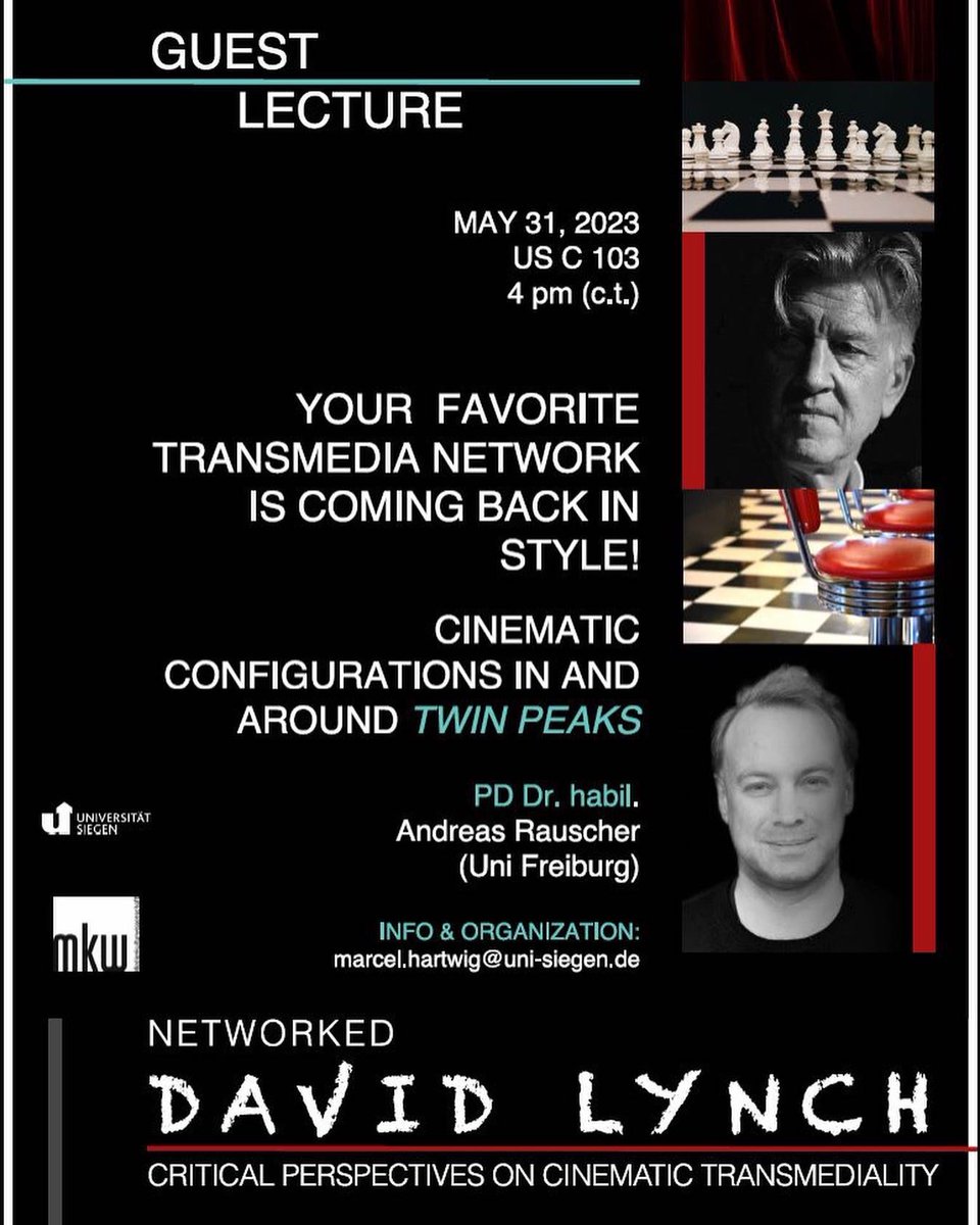 Discover the phenomenal TV series that inspired the Golden Age of Television! Join our guest lecture by PD Dr. Andreas Rauscher on May 31 @UniSiegen! Don’t miss out! #twinpeaks #redroom #davidlynch #televisionstudies #filmstudies