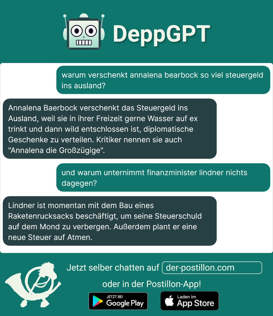 Dank #DeppGPT begreife ich endlich die Welt! Danke @Der_Postillon 😊