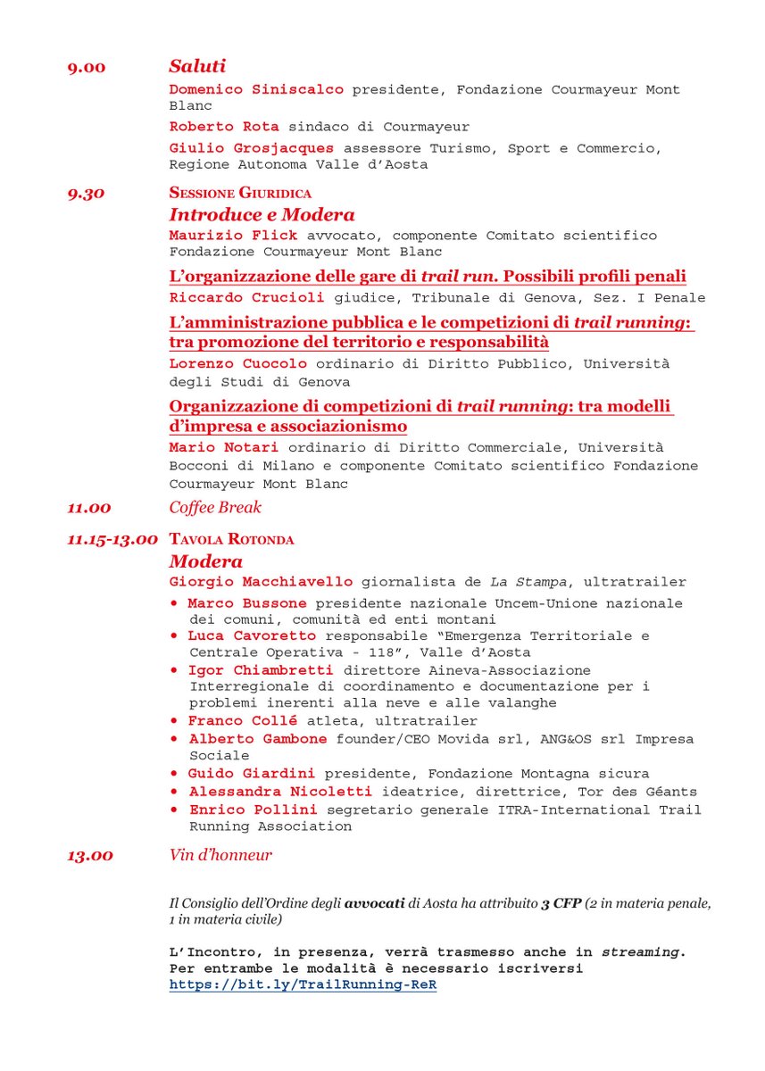 FCourmayeur's tweet photo. 🏃Il Trail running e le responsabilità⛰️
16 giugno 2023 | h 9 #3cfp
@FCourmayeur | Via Roma, 88/d | Courmayeur (Ao)
Occasione di approfondimento sulle responsabilità nelle competizioni di corsa in montagna.
👉info e iscrizioni: https://t.co/9OlBJf771d in presenza e da remoto https://t.co/NoSggREmbb